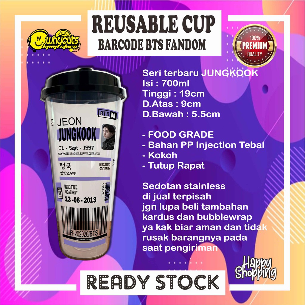 [WAJIB BACA DESKRIPSI PRODUK] REUSABLE CUP BTS BARCODE BARU (READY STOCK)