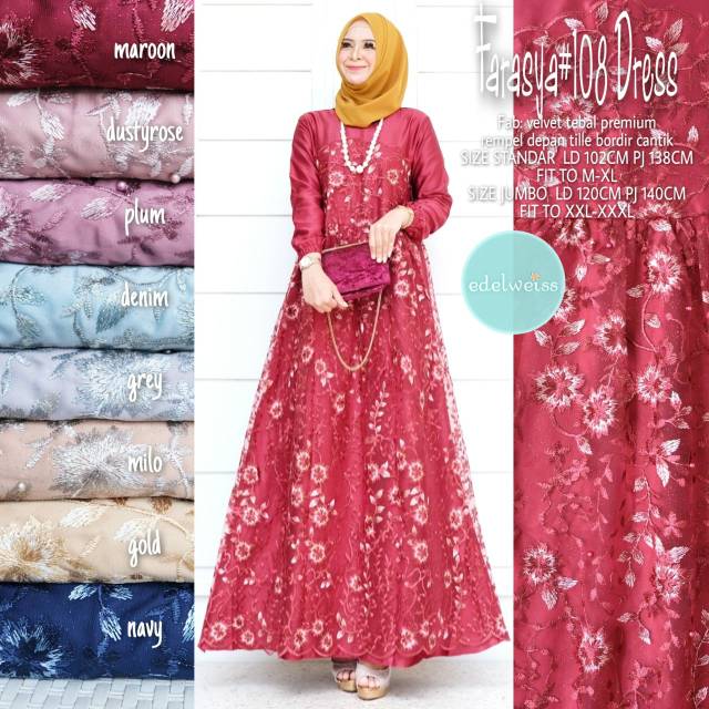 Farasya #108 Dress Pesta Velvet mix Tille Bordir by Edelweiss