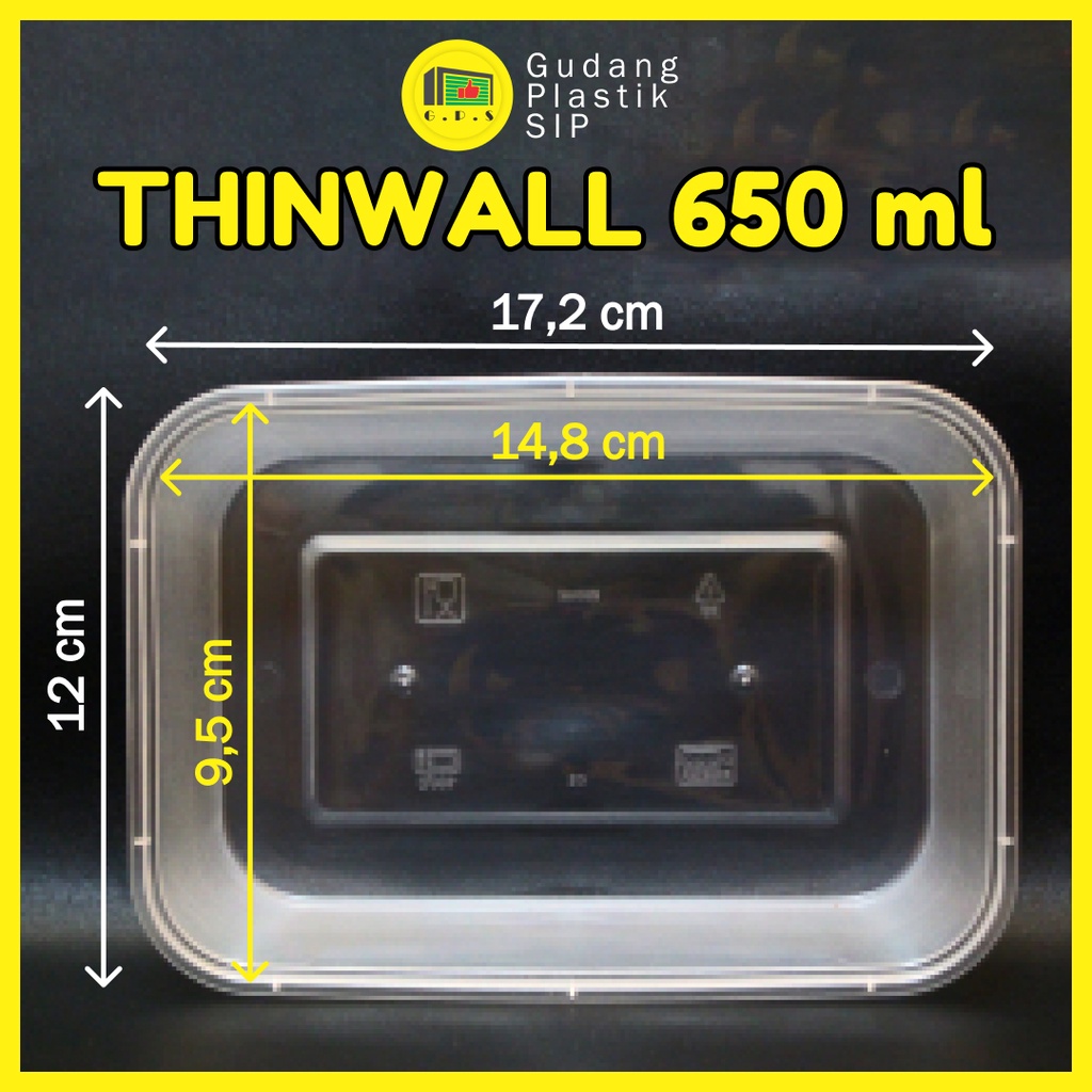 THINWALL RECTANGLE 650 ML + TUTUP / KOTAK MAKANAN PLASTIK ISI 25