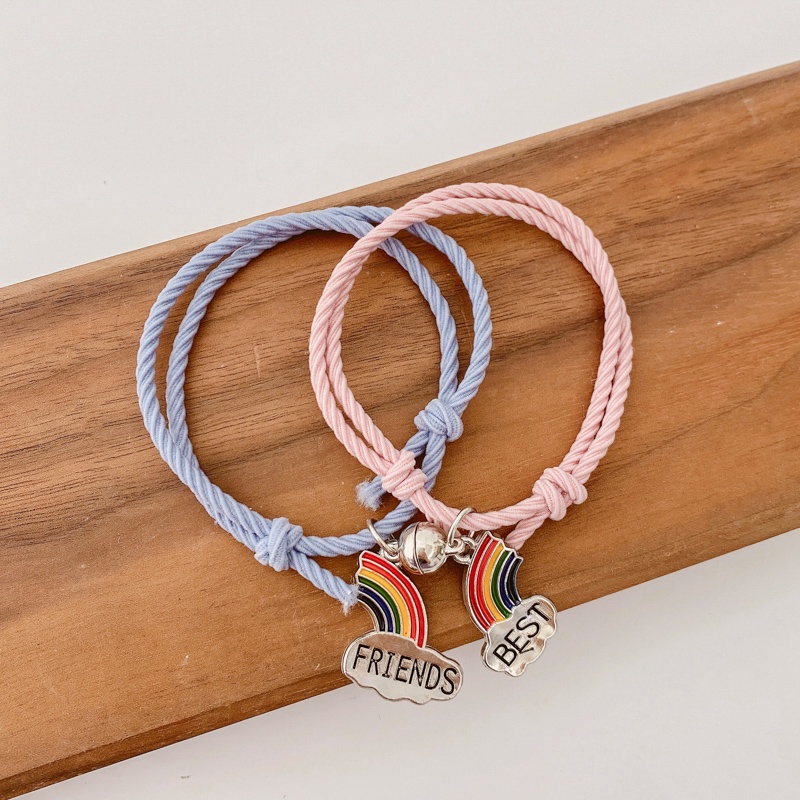 2pcs/set Gelang Pelangi Gaya Korea Sahabat Gelang Persahabatan Perhiasan Fashion Hadiah Ulang Tahun