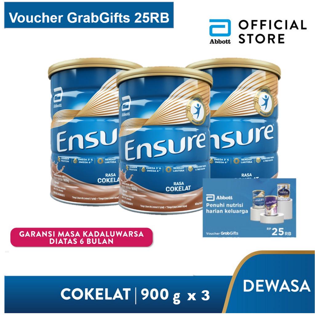 

Ensure Coklat 900g Susu Nutrisi Dewasa Rendah Laktosa - Adult Nutrition Powder- x3 + Voucher Grab