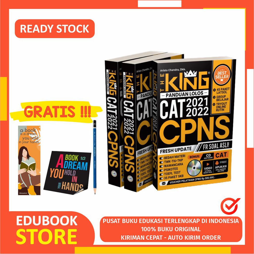 

BUKU THE KING PANDUAN LOLOS CAT CPNS 2021 - 2022 ( FORUM EDUKASI ) BONUS PENSIL 2B, BOOKMARK