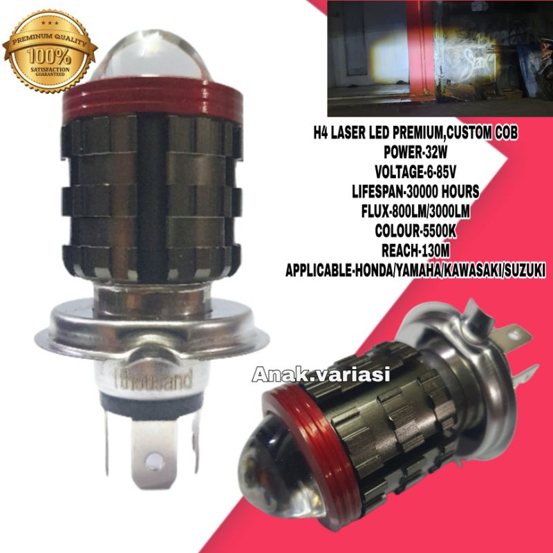 LAMPU DEPAN MOTOR COB LED H4 LASER 12V 32W/LAMPU DEPAN H4 MOTOR PREMIUM LED SUPER TERANG CAHAYA LASE