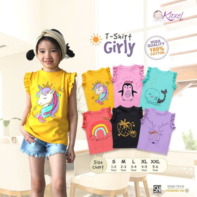 Baju Bayi Atasan Anak Perempuan Kazel Tshirt Girly1-5 Tahun 1Pcs