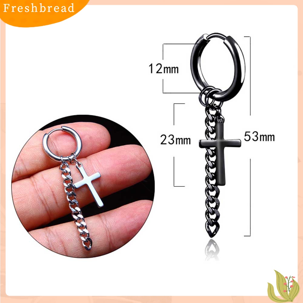 [TERLARIS]1Pc Fashion Men Tassel Chain Cross Charm Ear Clip Hoop Huggie Earring Jewelry