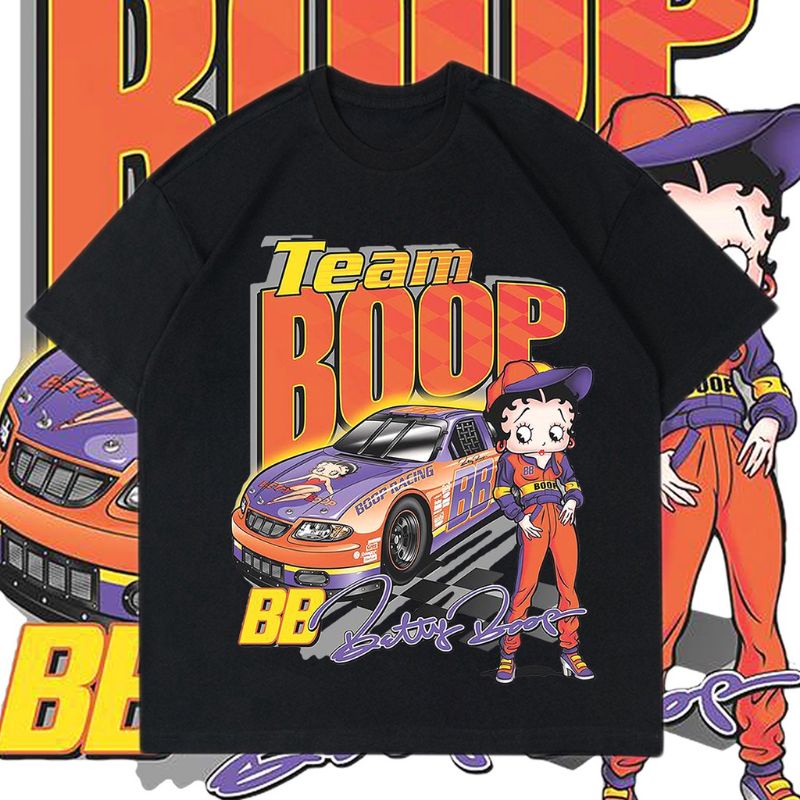 KAOS VINTAGE TEAM BOOP | RAP TEE BETTY BOOP VINTAGE NASCAR | T-SHIRT OVERSIZED TEAM BOOP BLACK WHITE