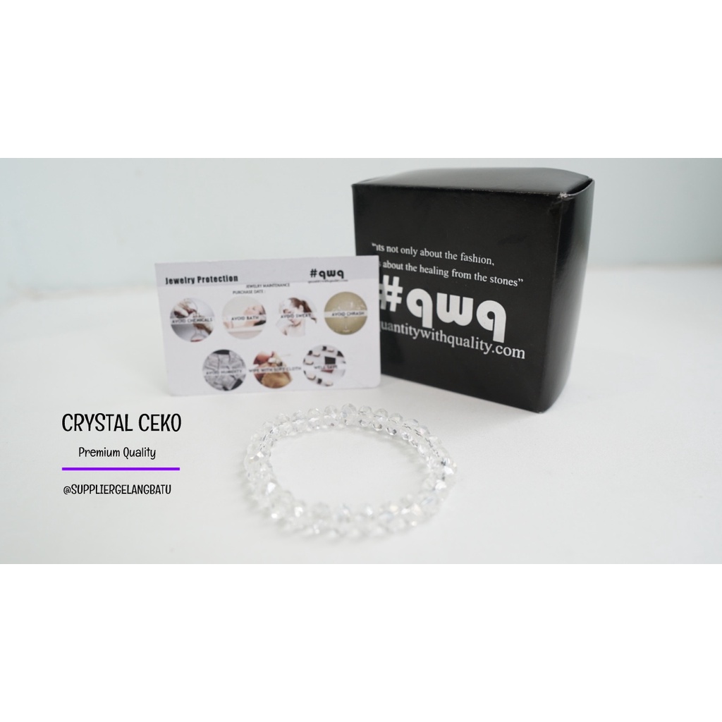 gelang kristal ceko WHITE QUARTZ premium aksesori tangan kuarsa bening