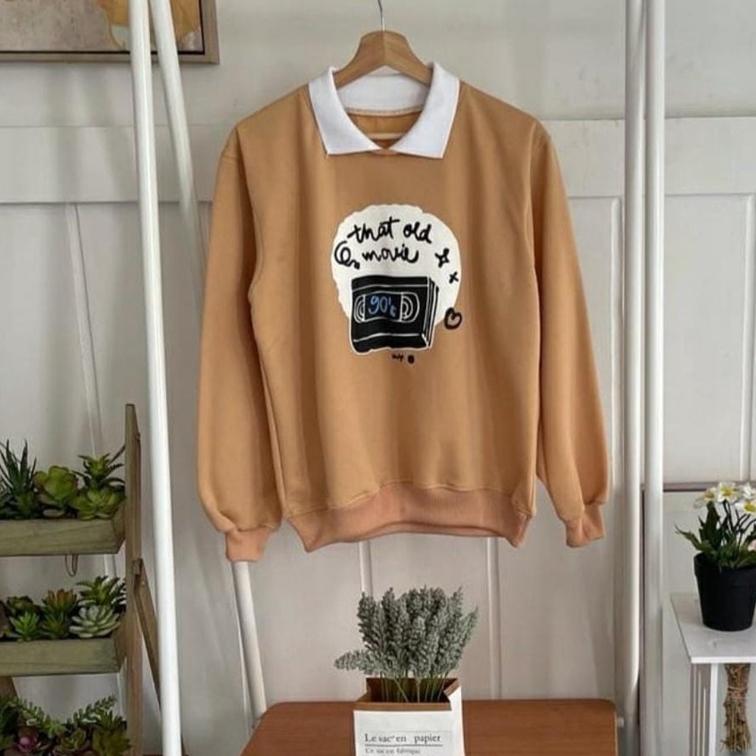 OLD MOVIE SWEATER FLEECE TEBAL PREMIUM OUTERWEAR KERAH REMAJA WANITA KOREAN STYLE