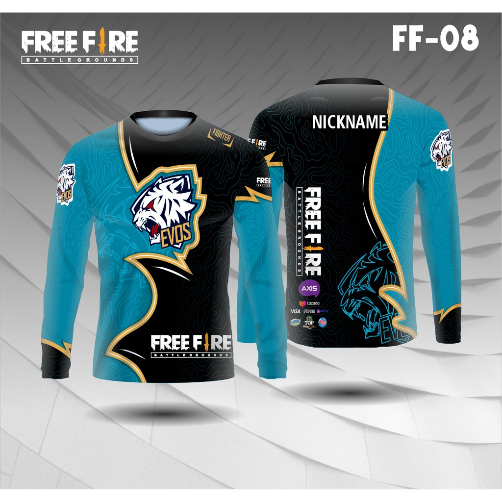 Jersey e sport free fire evos baju game kaos gamer lengan panjang