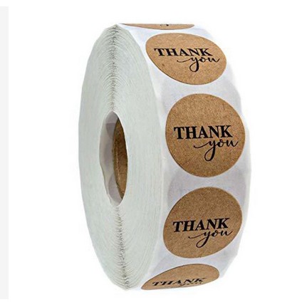 Paper Tags - 1&quot; Natural Kraft Round Shape #05 &quot;Thank You&quot; Sticker (10 pcs)