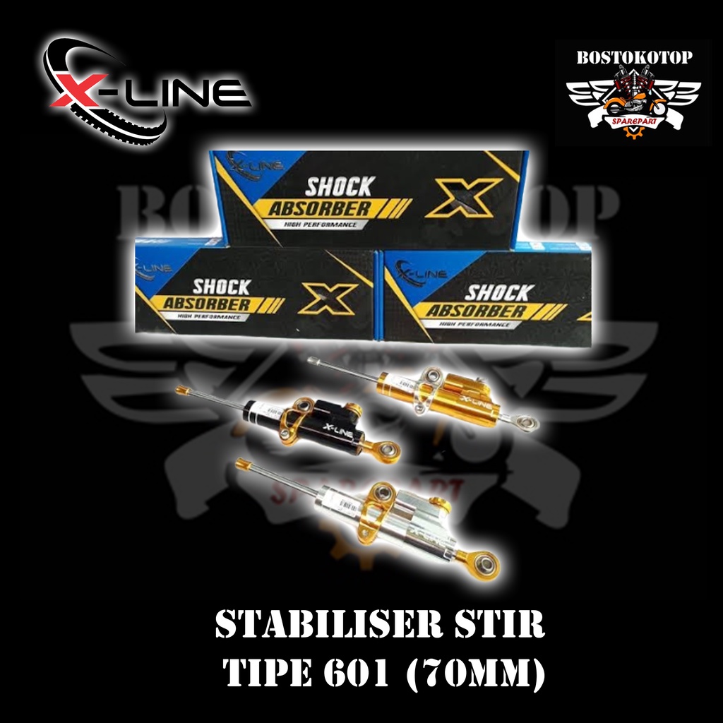 Xline Stabilizer Stabiliser Body Rangka Stang Stir X-Line 601 Shock Absorber Ukuran 70mm Hitam Emas 