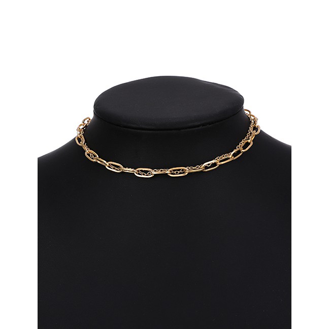 LRC Kalung Fashion Golden Alloy Chain Double Necklace P16552