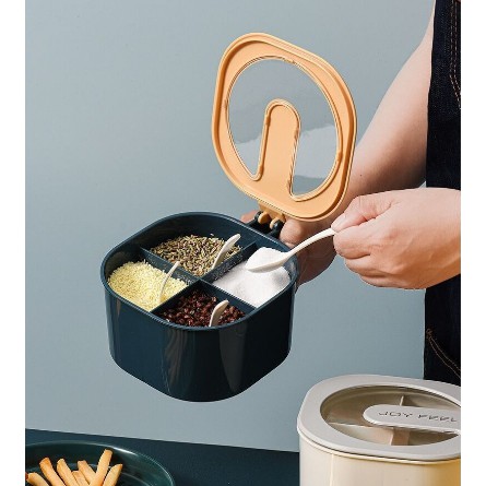 Tempat Bumbu Dapur Kotak 4 Sekat Kekinian / Kotak Bumbu Dapur 4 In 1