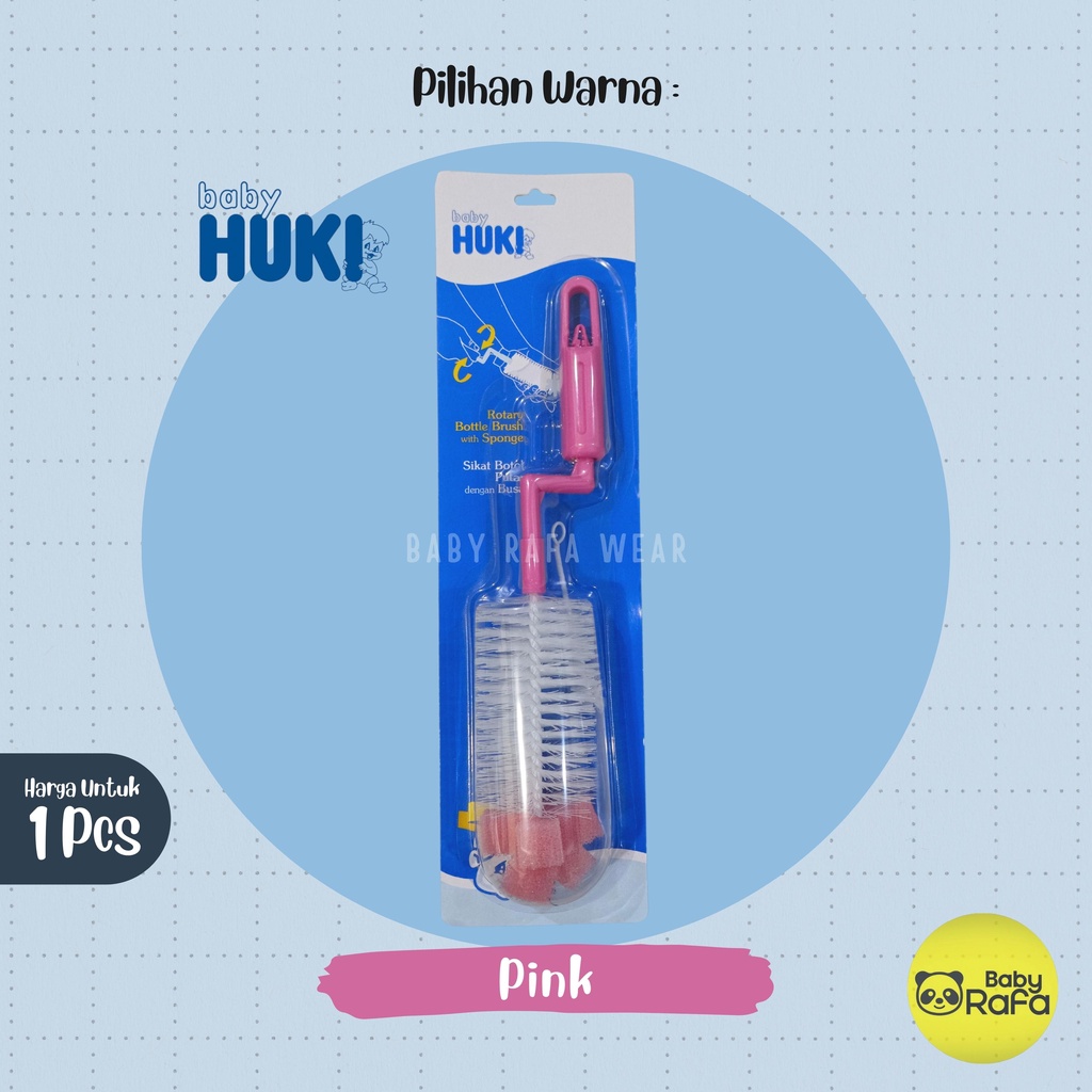 Baby Huki Rotary Bottle Brush And Nipple Brush / Pembersih Botol susu / Sikat Botol Putar Huki dengan SPONGE