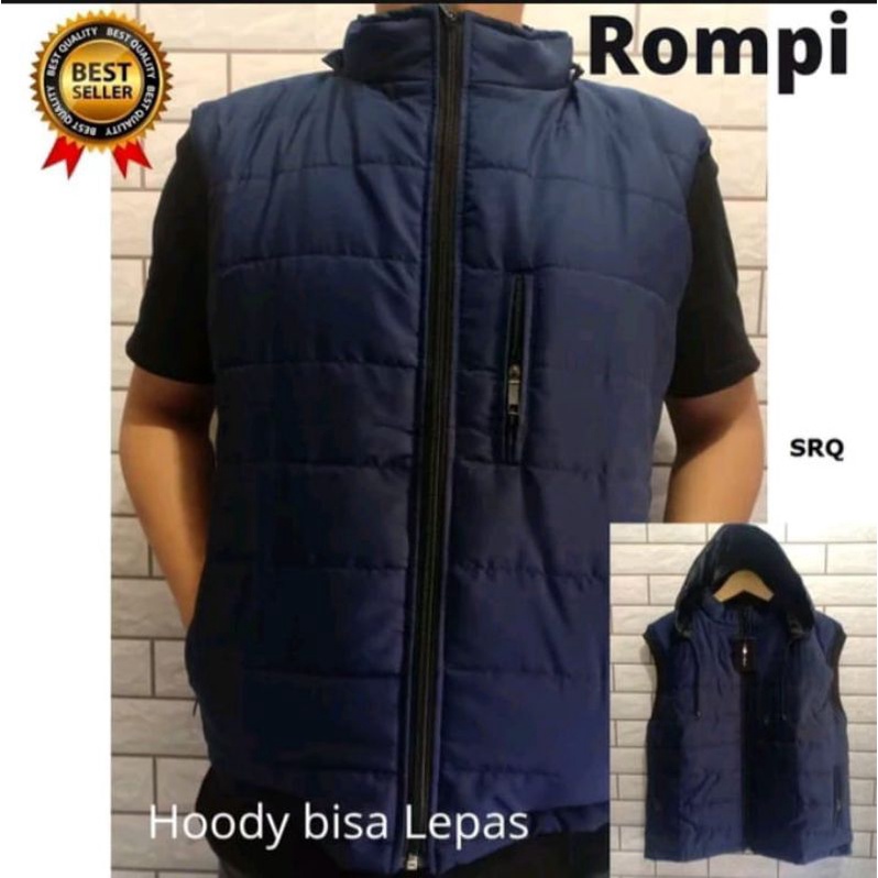 Jaket Rompi Parasut Pria Hodie Topi Bisa Dilepas Ada Kantong Dalam Resleting Hitam Navy Abu Army