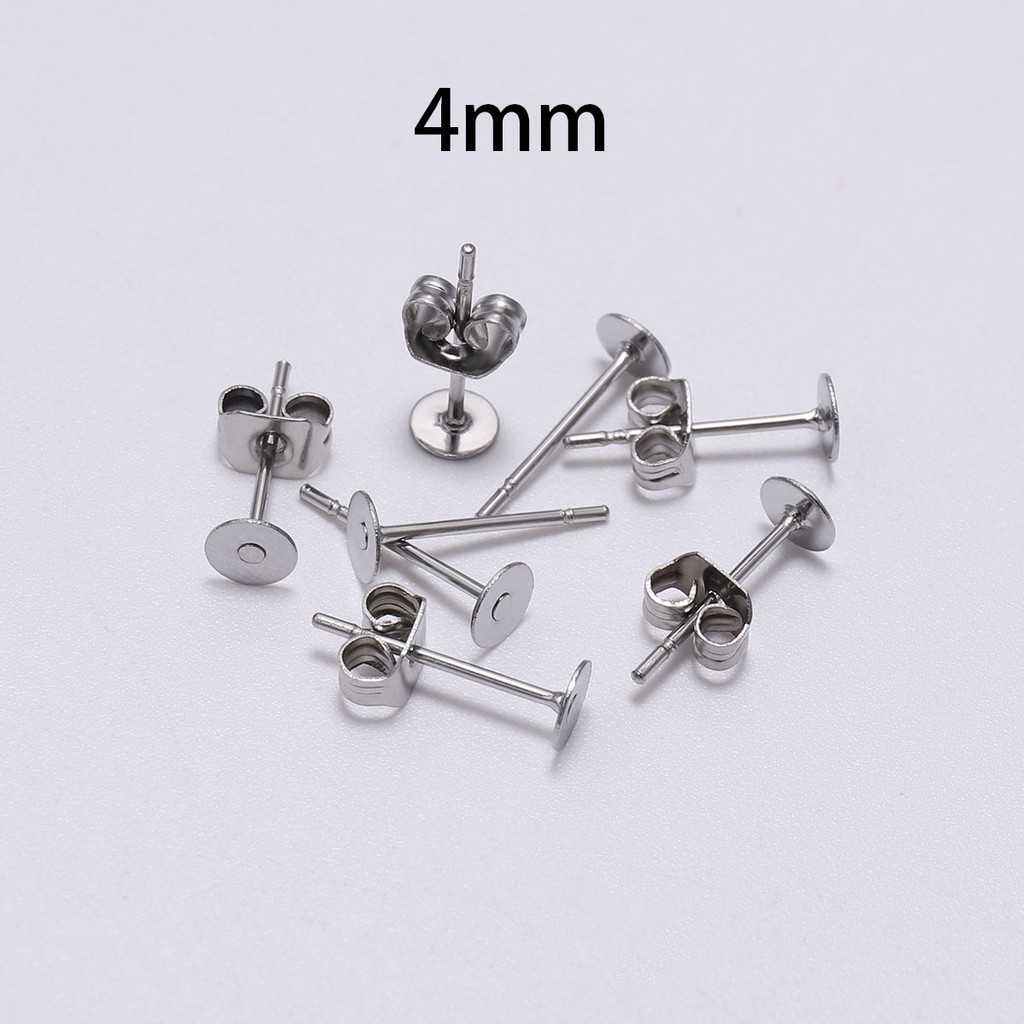 100pcs/lot Sliver Stainless Steel Blank Post Earring Studs Base Pins With Earring Plug Findings Ear Back For DIY Jewelry Making