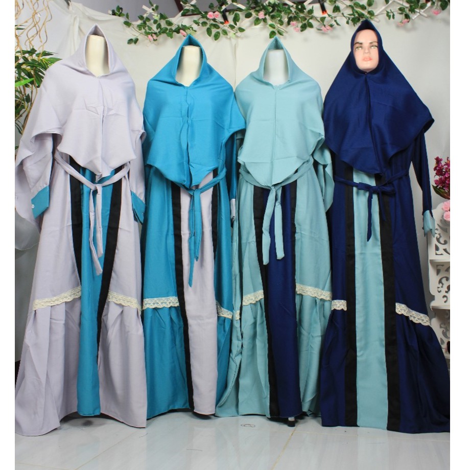 Gamis Moscrepe IRINE Set Khimar Renda Bawah