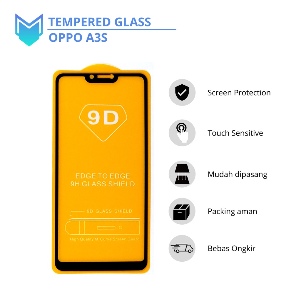 Tempered Glass Oppo A3s Full Cover Frame Hitam | Anti Gores