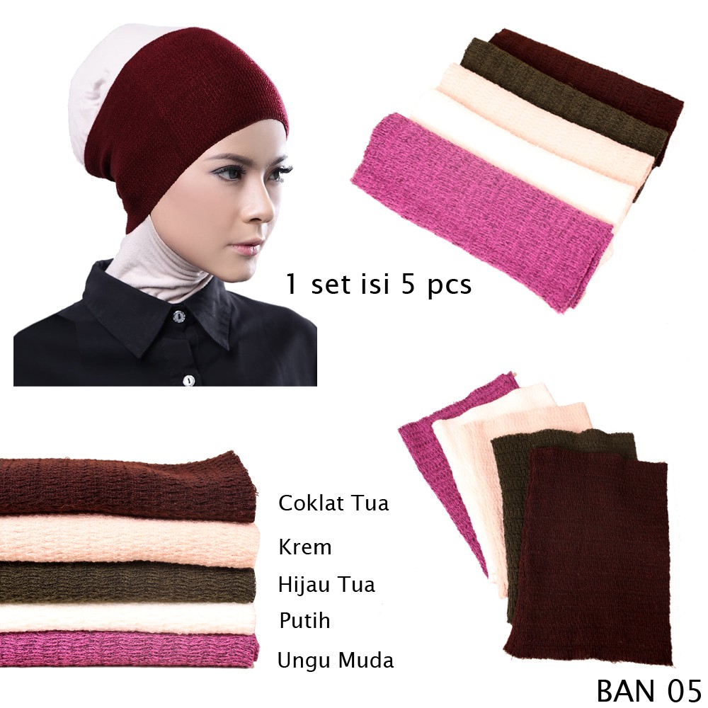 GIOFLO Bandana Rajut Premium Anti Pusing Wanita Muslim Isi 5 Pcs / BAN 05