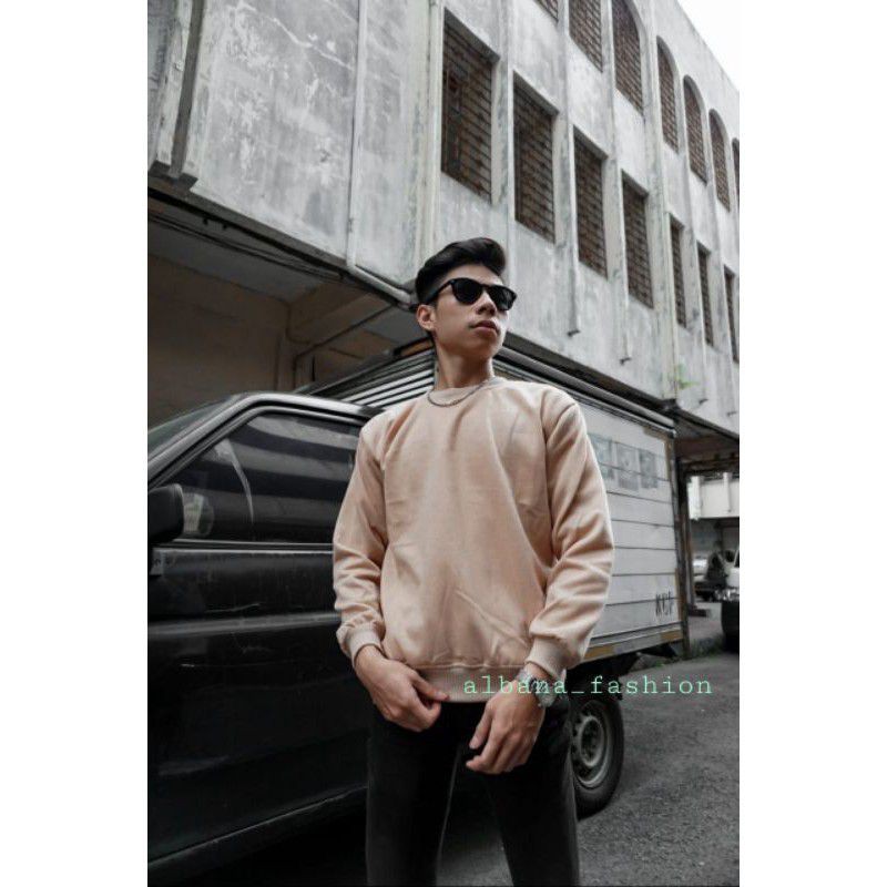 Basic Sweater Polos Fleece Unisex-Cream