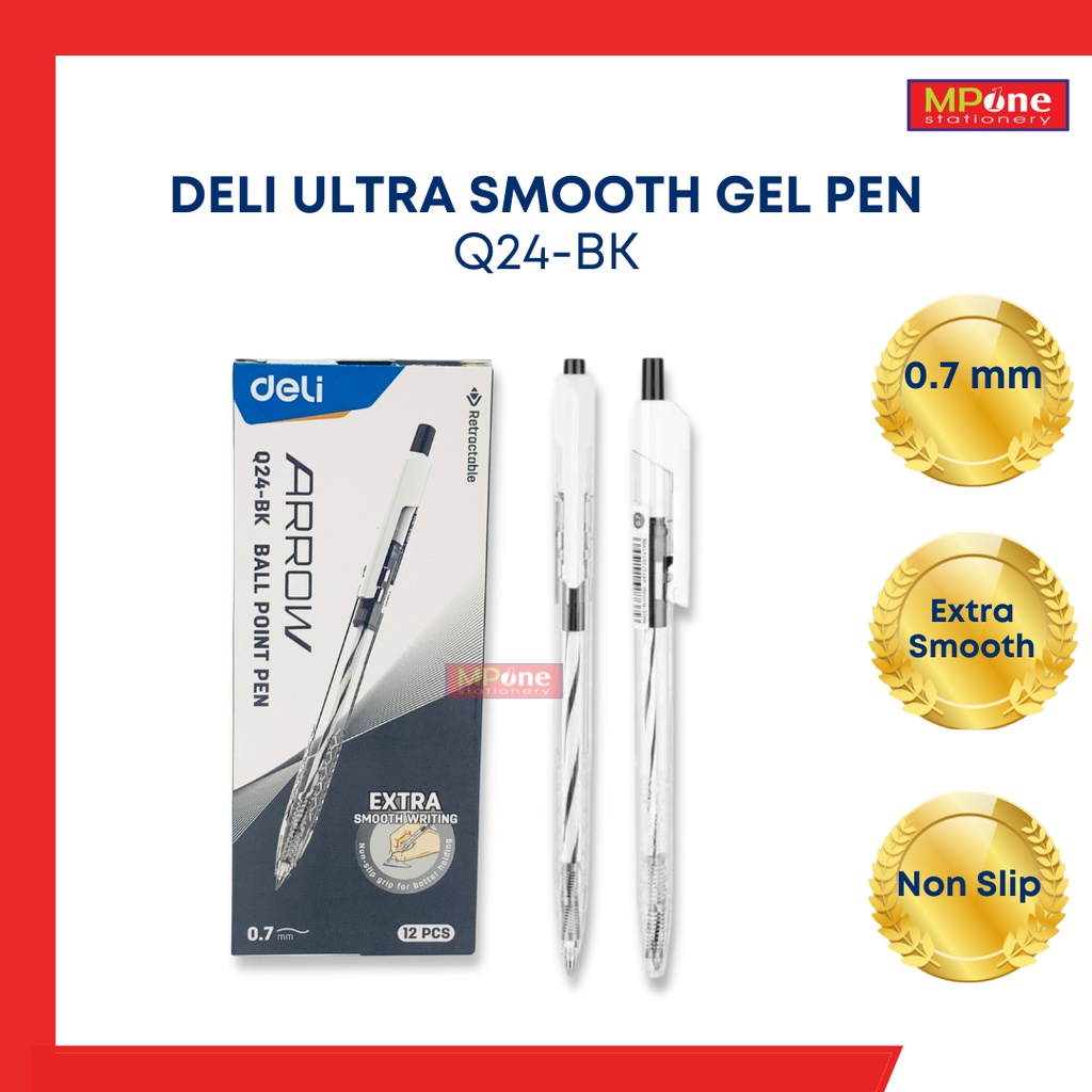 

(12 PCS) Deli Smooth Gel Pen Tinta Hitam / Ball Point Pen Deli Q24-BK / Pena Gel Pen Tinta Hitam