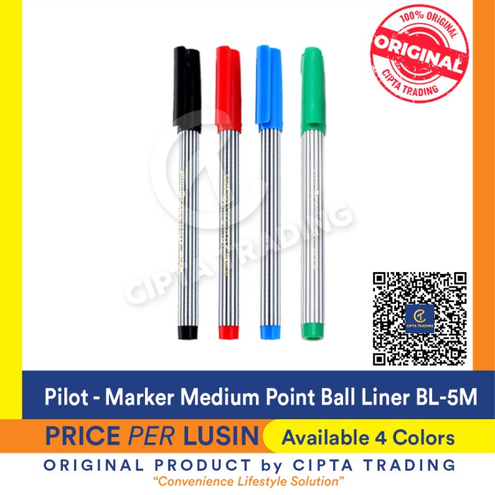 

Marker - Pilot - Medium point Ball Liner BL-5M (1 Dozen) - Hitam promo