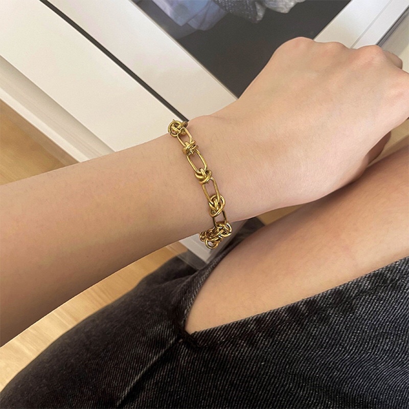 Gelang Titanium Rantai Gold 24 K Vintage Trending Korea Fashion Style