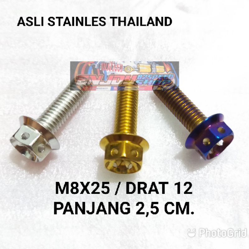 Baut PB probolt Thailand M8 x25 Drat 12 Panjang 2,5 Cm harga satuan / per biji