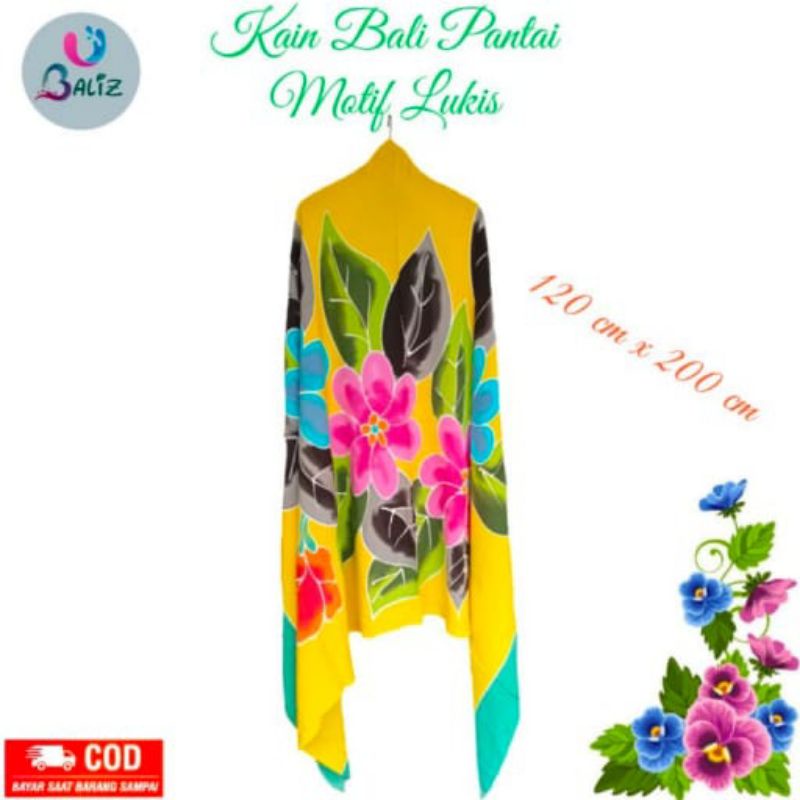 Kain Pantai / Selendang Pantai / Selimut Pantai / Sarung Bali Size Jumbo / motif Kembang Lukis