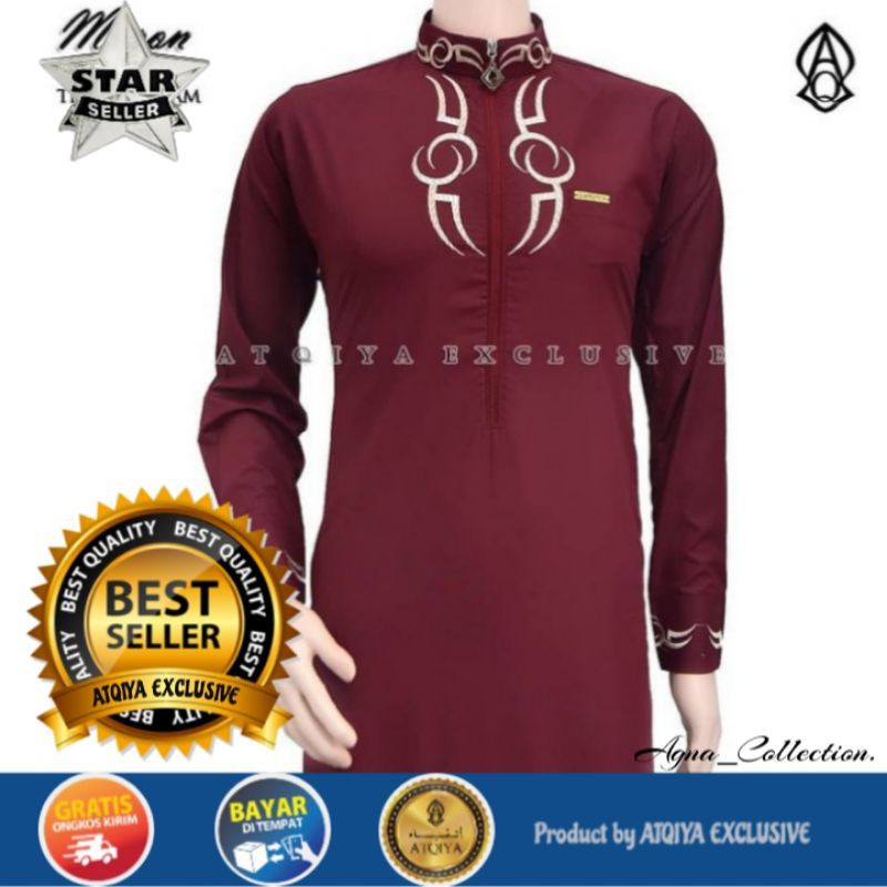 Jubah ATQIYA THOBE ARQAM / Gamis Bordir / Gamis Pria / Gamis Slim Fit