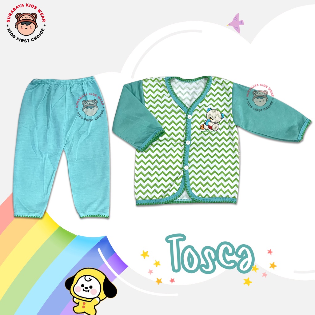 Piyama / Baju Tidur Anak Warna Motif Zig Zag Bordir Binatang