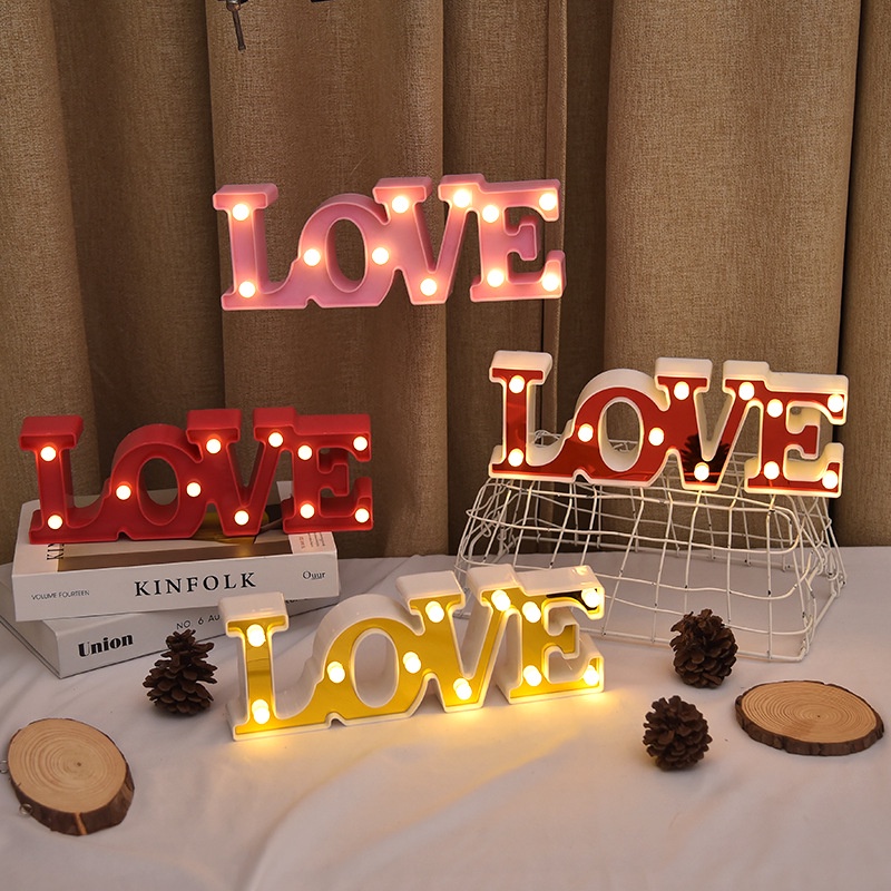 Romantic Wedding Anniversary Valentine's Day DIY 3D Love Alphabet Heart Letter Sign Neon Night Light Decoration