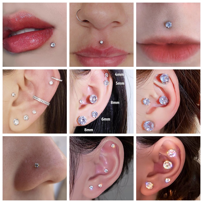 1 PC Anting Tindik Bibir Bahan Stainless Steel 18G / 16G Ukuran 2-6mm