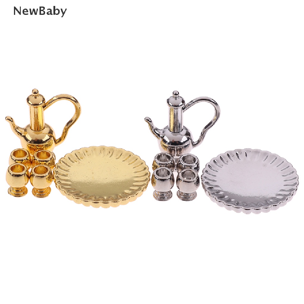 Set Miniatur Teko + Cangkir Teh Bahan Metal Untuk Aksesoris Rumah Boneka 1: 12