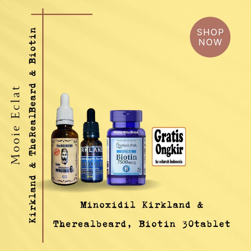 [ Free Spray ] MINOXIDIL KIRKLAND MINOXIDIL THEREALBEARD SERUM DAN 30 Tablet BIOTIN PENUMBUH RAMBUT BREWOK