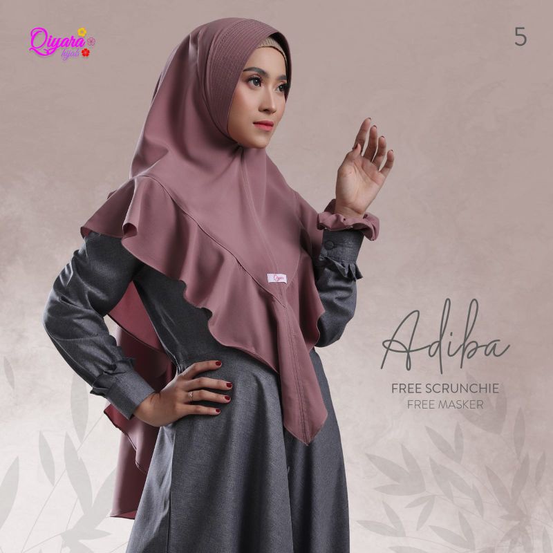 Jilbab Adiba Khimar Free Masker &amp; Scrunchie Ori Qiyara Hijab