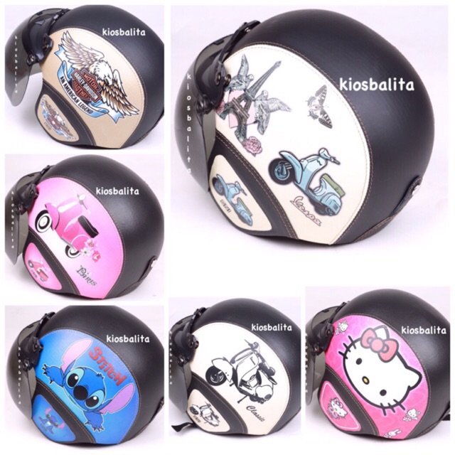 FREE MASKER &amp; FREE BUBBLE WRAP!! HELM BOGO DEWASA / HELM MOTIF / HELM KULIT SINTETIS / HELM MOTOR