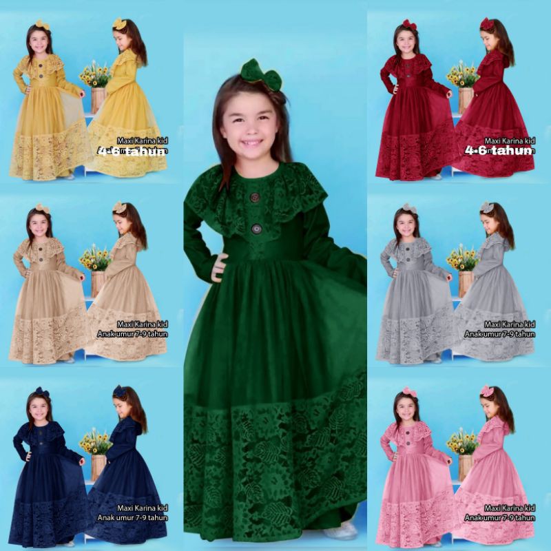 PREMIUM MAXI DRESS KARINA KID 4-6 THN DAN 7-9 THN GAMIS KID / DRESS PARTY ANAK GOOD QUALITY