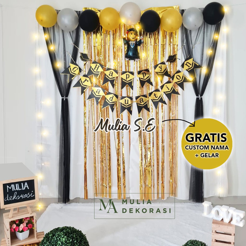 Dekorasi Backdrop Wisuda Kelulusan Background Bekdrop DIY Paket Graduation + Ballon Toga