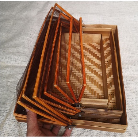 TUDUNG SAJI BAMBU KOTAK SET ( ISI 3) ANYAMAN BAMBU TUDUNG SAJI