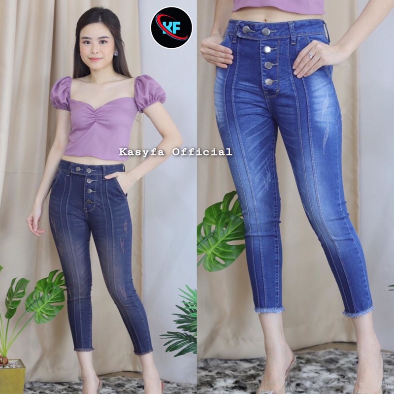 BERNICE CELANA JEANS WANITA 7/9 KANCING 5 // NAGITA SLIT BUTTON FRONT LINE - KF