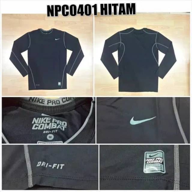 Baju baselayer ketat mens compression nike pro combat hitam