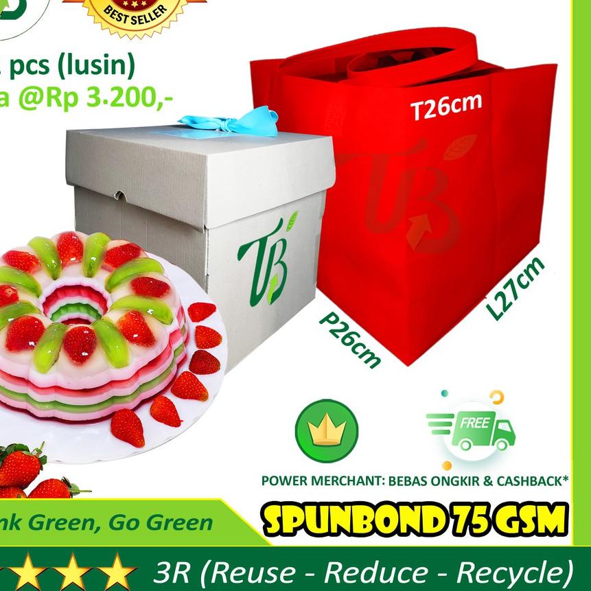 

☟ Tas Spunbond box kue / nasi kotak 26x27cm goodie bag bukan paper bag dus ➶