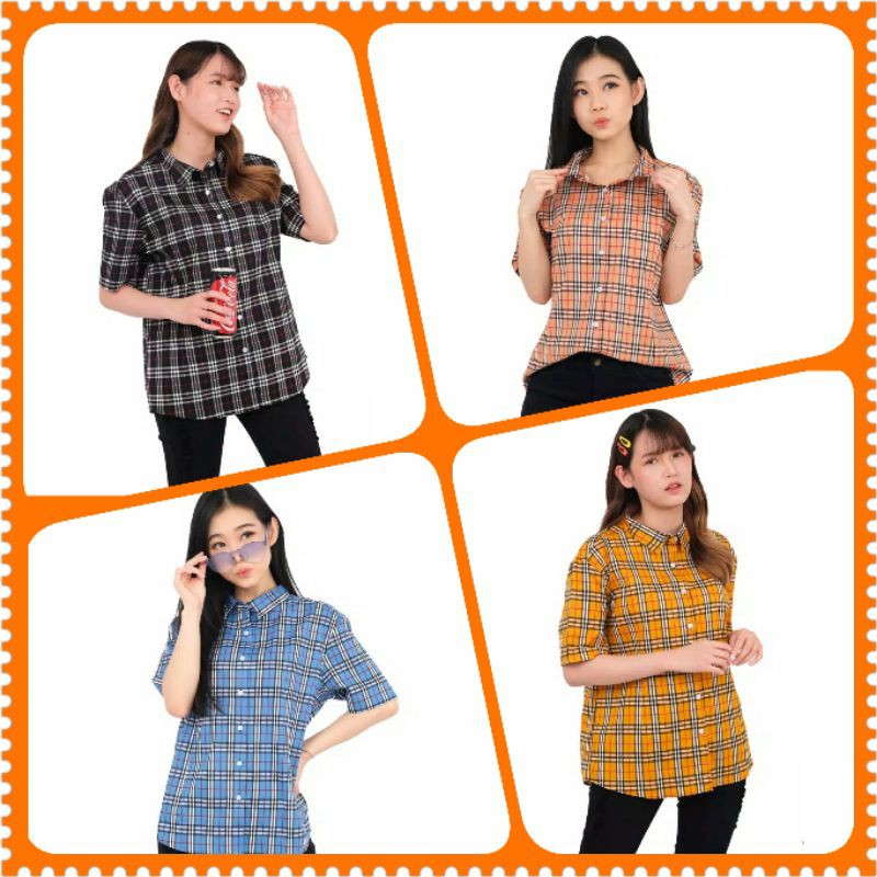 Kemeja Wanita Casual Blouse Lengan Pendek Jumbo