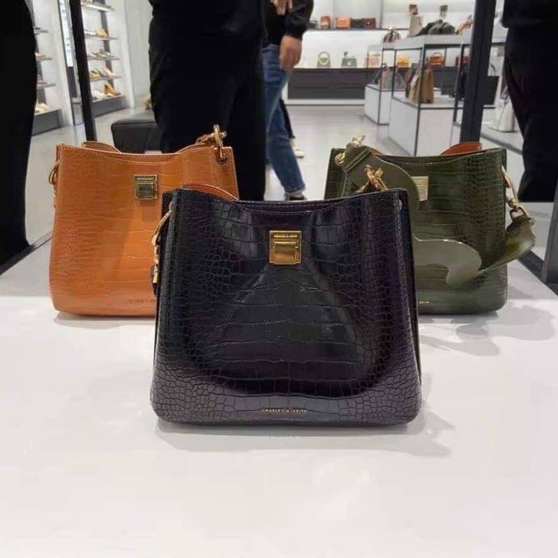 CK Croc-Effect Bucket Shoulder Bag