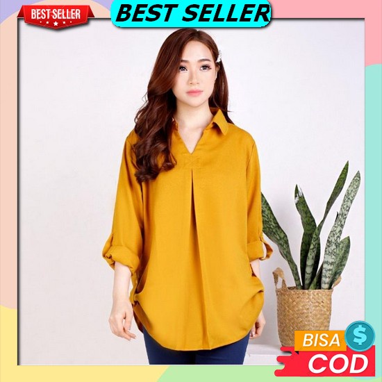 Murah Berkualitas Desta Kemeja Wanita Bahan Katun Supernova Polos - Baju Atasan Basic Oversized Leng