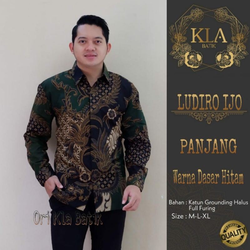 Kemeja Batik Pria Warna Hijau Batik Lengan Panjang Pria Warna Hijau LUDIRO IJO Batik Lapis Furing