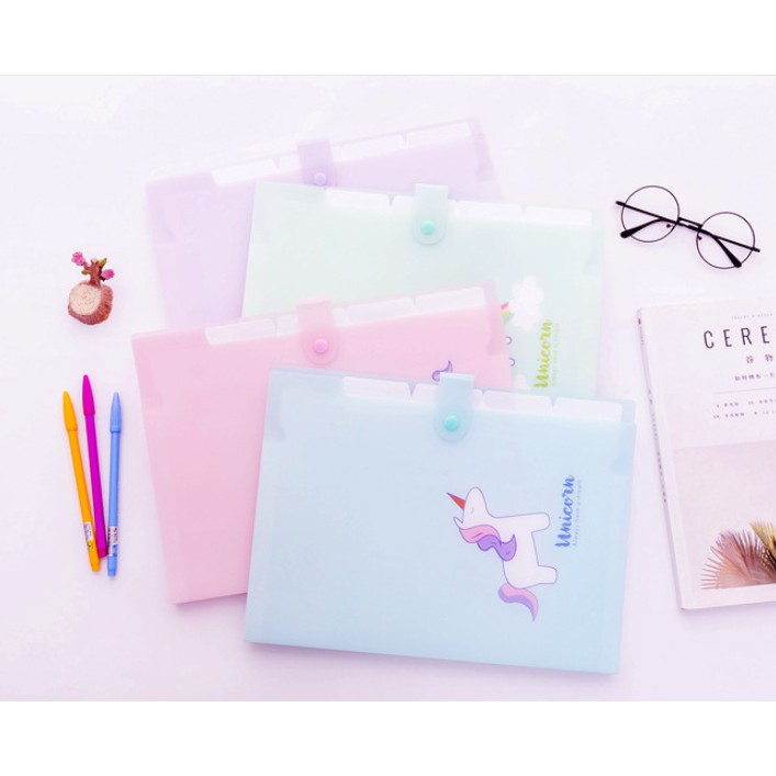 Map Folder Organizer Gambar UNICORN Warna Pastel 5 Sekat / Map Folder A4 Motif Simple Lucu Unicorn