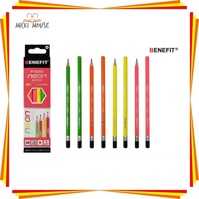 

(1 pc) pensil 2B benefit P-6000 neon / pensil 2B / pensil murah / pensil