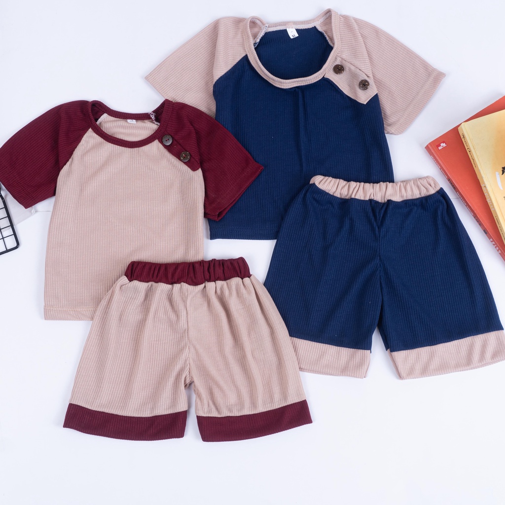 IL - Setelan Anak Laki Laki Rei Rib Button / Set Anak Button Earth Tone